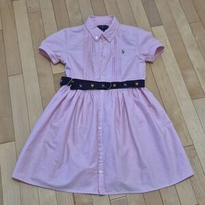 Ralph Lauren Pink Polo Shirt Dress with Navy Ribbon Belt NWOT